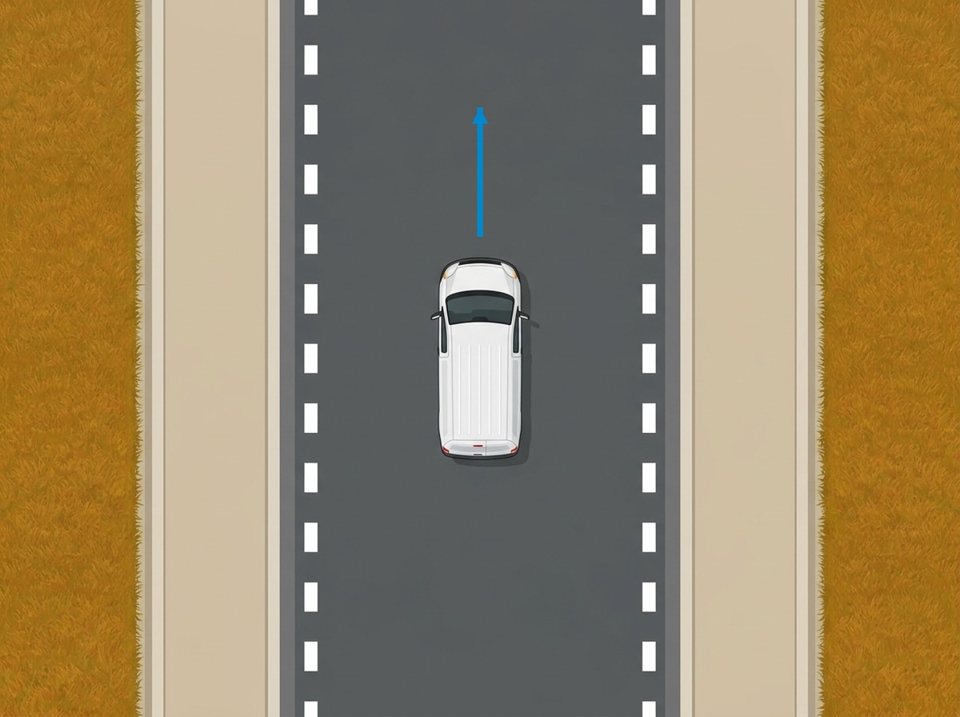 On a central carriageway, drive in the middle between the paired dashed lines. You may only move onto the side strips temporarily when passing oncoming traffic.