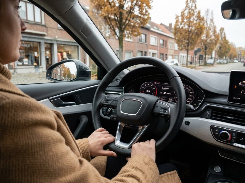 Holding the steering wheel at the bottom like this is incorrect. Always place your hands at 'ten to two' or 'quarter to three' with slightly bent arms to maintain proper control.