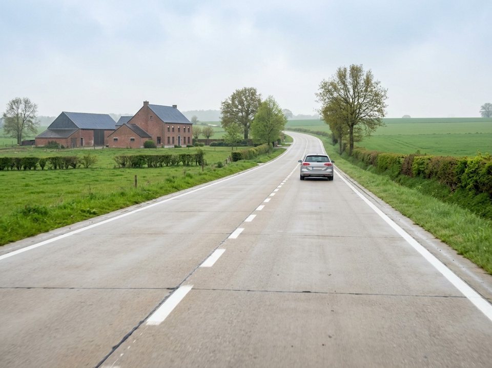 On a road divided into lanes outside built-up areas without specific speed signs, the standard speed limit is 70 km/h in Flanders and Brussels, and 90 km/h in Wallonia.