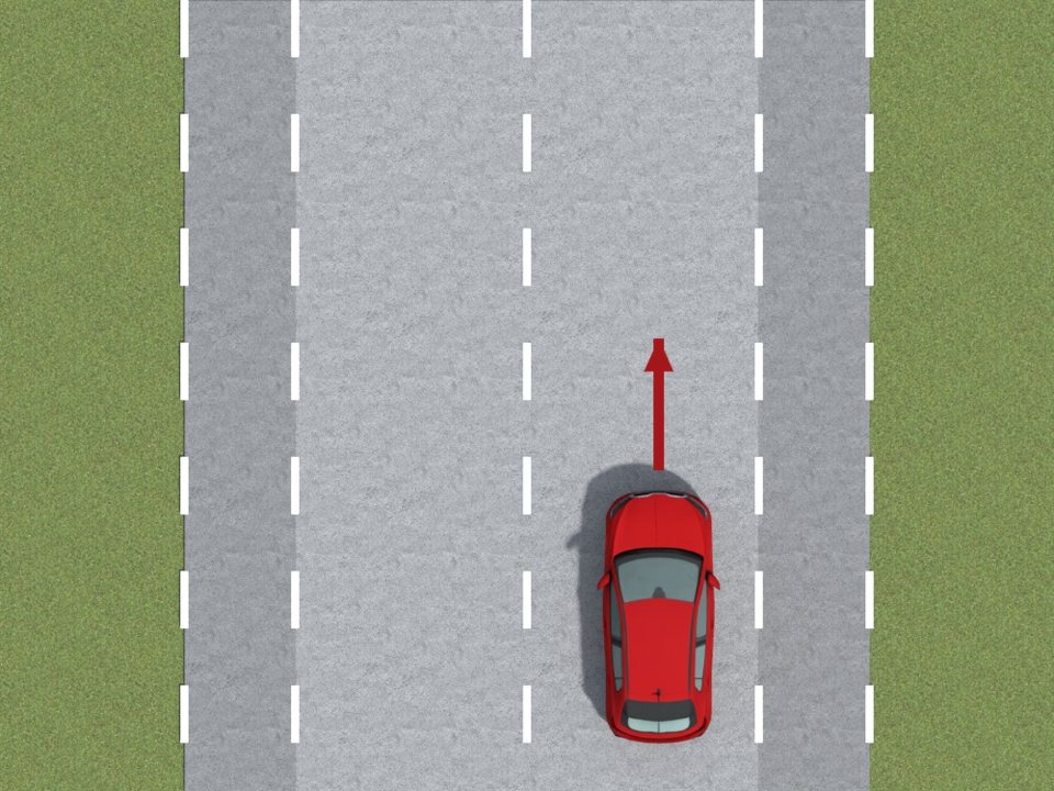 A bicycle lane can be on the left or right of the road and is marked by two parallel broken lines. No car traffic is allowed on it, so cars must not drive between those lines.